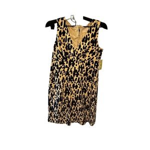 Michael Kors Womens 12 Leopard Animal Print Black Brown Sleeveless Dress Pockets